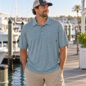 Free Fly Men's XXL Teal Heathered Pocket Polo Coastal Outdoor Bamboo